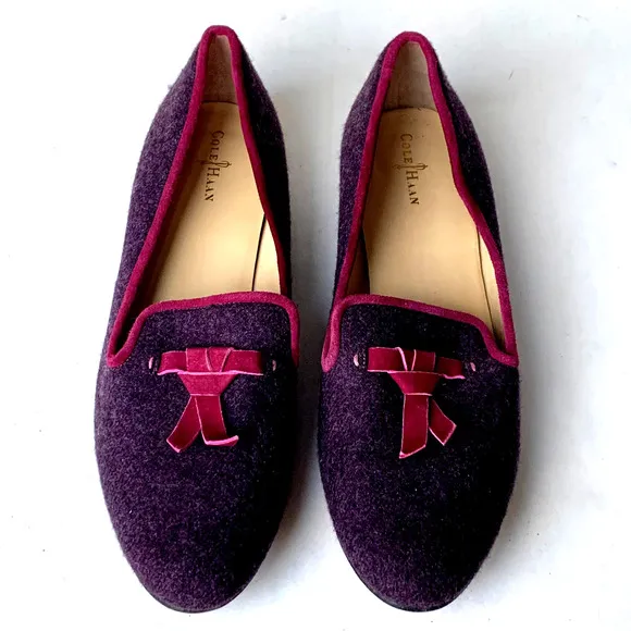 Cole Haan Purple Wool Loafers Pink Maroon Velvet Bow Slip On Flats 10B