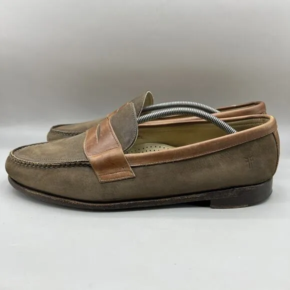 Frye Suede Penny Loafers Men's Size 13 M Brown Leather Slip On Almond Toe Shoes