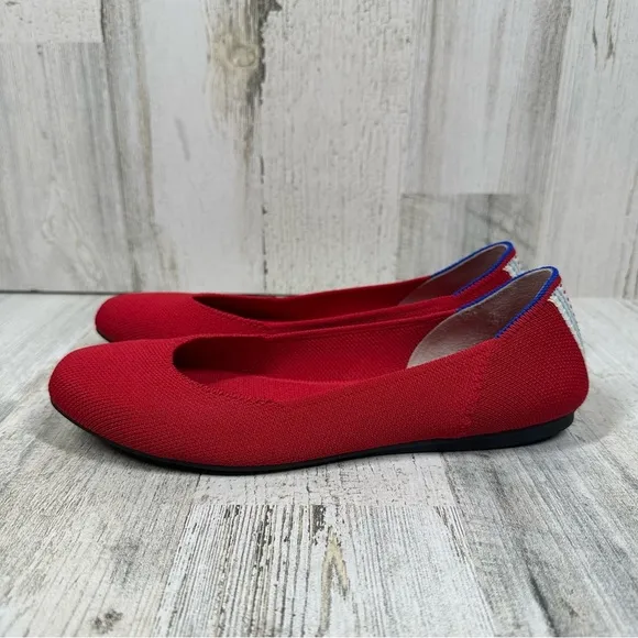 ROTHY'S The Flat Round Toe Solid Red Racing Striped Heel Flats #1425